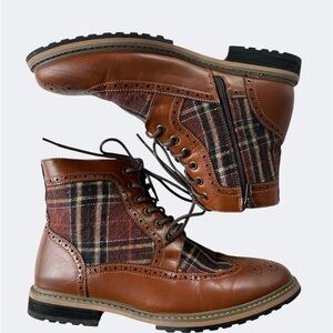 Brown Lace-Up Boots with Brogue Detailing and Rugged Design
